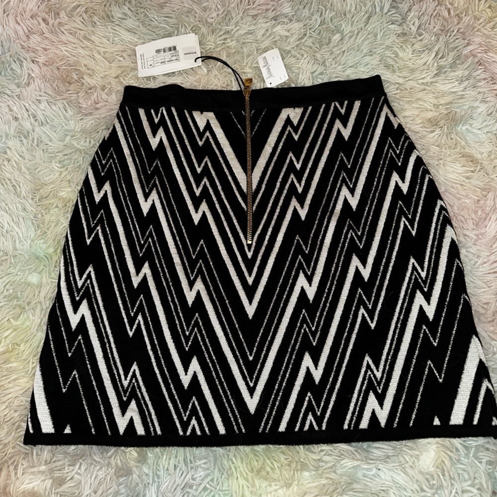 New Balmain Monochrome Zigzag Mini Skirt Size 46 - Picture 2 of 11